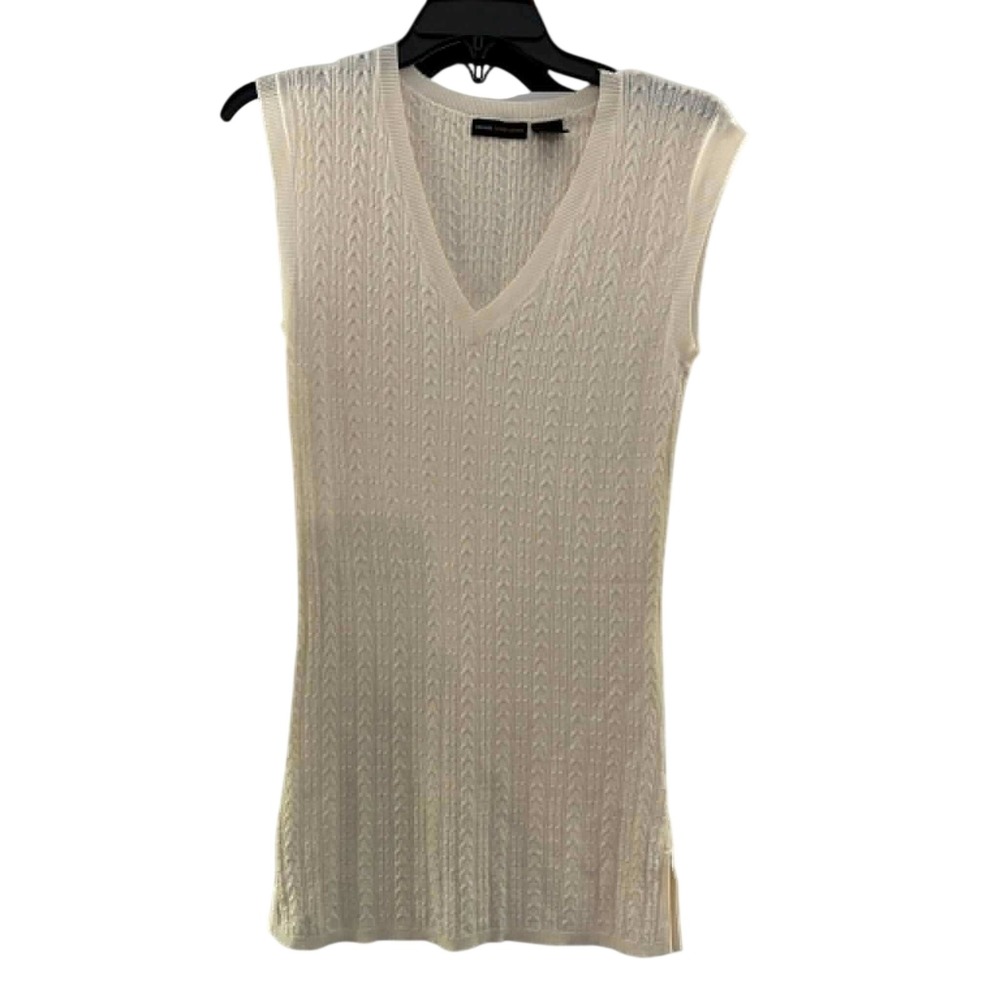 Grace Dane Lewis Sweater Vest Womens M Cream Cable Knit V-Neck Preppy Academia